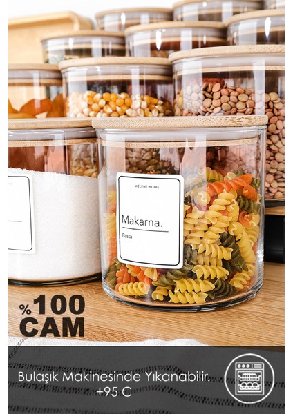 6'lı Bambu Kapaklı Cam Saklama Kabı Seti, 680 Ml, Etiketli, Vakumlu, Şık ve Kullanışlı