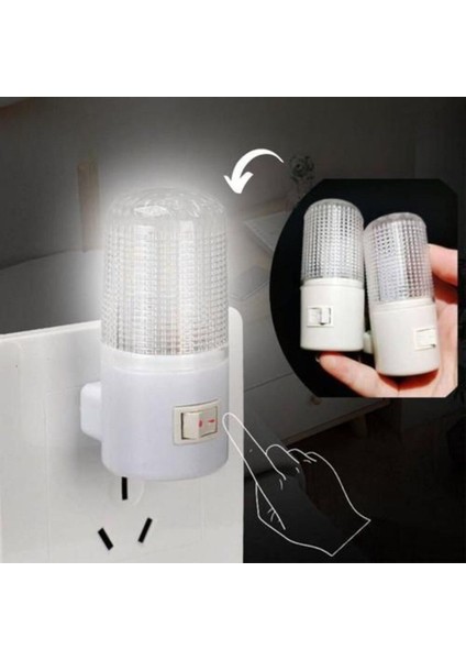 2'li 1W Beyaz Işık Gece Lambası, Fişli, Aç-Kapa Düğmeli, 8 Cm, Yüksek Kalite