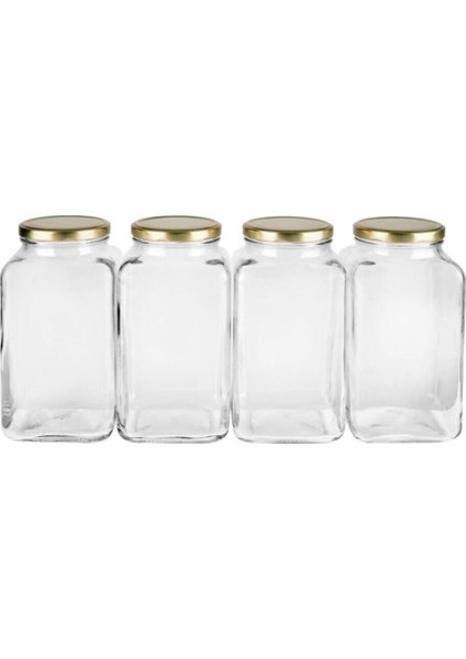 4'lü 3000 cc Köşeli Cam Kavanoz Seti, Gold Kapak, Turuncu Renkli fiyatları