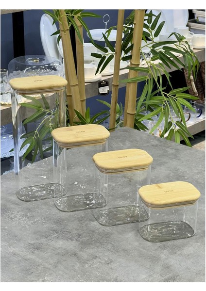 Şık 4’lü Borosilikat Cam Kare Kavanoz Takımı, Modern ve Şık Tasarım