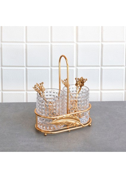 Yaprak Serisi 2'li Cam Kaşıklık, 19X10X23 Cm, Şık ve Zarif Ev Dekorasyonu