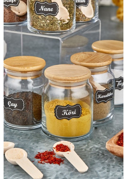 8 Adet Cam Kavanoz ve Baharat Kaşığı Seti, 65 Etiketli, 300 ml Kapasiteli fiyatları