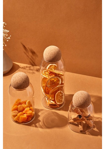 Şeffaf Cam Kavanoz ve Baharat Seti, 3'lü, Top Mantar Kapaklı, Beyaz fiyatları