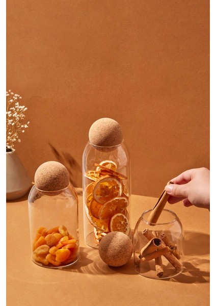 Şeffaf Cam Kavanoz ve Baharat Seti, 3'lü, Top Mantar Kapaklı, Beyaz modelleri