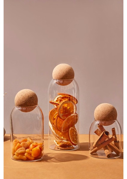 Şeffaf Cam Kavanoz ve Baharat Seti, 3'lü, Top Mantar Kapaklı, Beyaz indirimleri