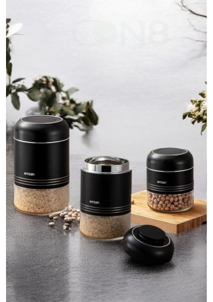 3'lü Saklama Kavanozu Seti, 420-900 Ml, Şık Siyah Renkli, Pratik Kullanım Için Ideal