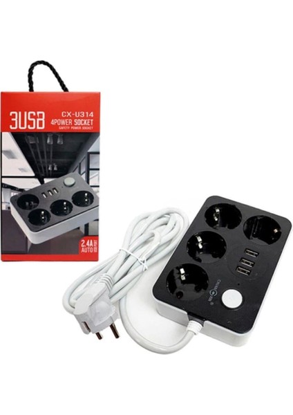 Akım Koruyuculu 3usb Port Hızlı Şarjlı 4lü Priz