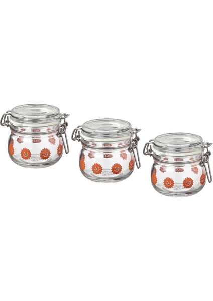 6 Adet Turuncu Kapaklı Cam Kavanoz 13 cl Güneş Desenli Hava Geçirmez Kapak