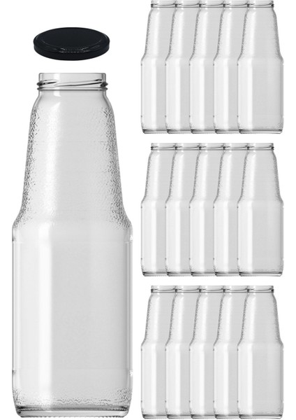 1000 ml Şeffaf Cam Şişe, Metal Kapaklı, Meşrubat ve Limonata Için, 15 Adet