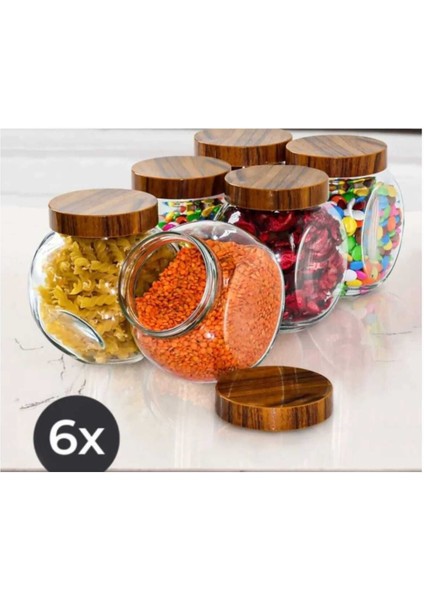 6'lı Ahşap Cam Baharatlık Seti, Vakumlu Kapaklı, Şık ve Pratik Tasarım fırsatları