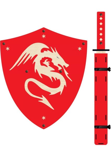 Kırmızı Ahşap Japon Samuray ve Ninja Kalkanı ile Kılıç Seti, Şık ve Detaylı Tasarım fiyatları