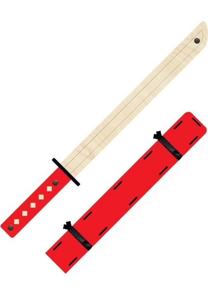 Kırmızı Ahşap Japon Samuray ve Ninja Kalkanı ile Kılıç Seti, Şık ve Detaylı Tasarım fırsatları
