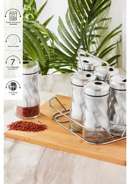 Şeffaf Cam Baharat Takımı, 7 Parça, Şık ve Kullanışlı Tasarım