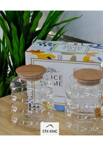 Turuncu Ahşap Kapaklı Cam Kavanoz Takımı, 2'li Set, Şık ve Dayanıklı Tasarım