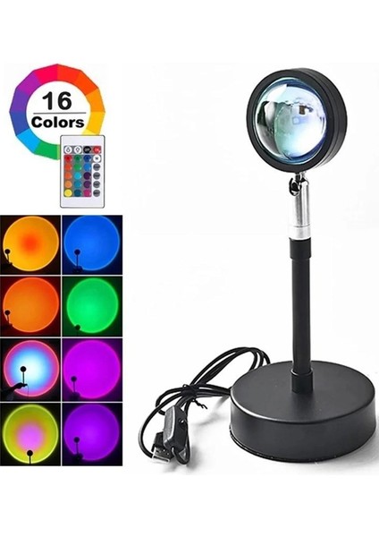 Kumandalı Gün Batımı Projektör Lamba, Renkli ve USB LED Işık, Dekoratif Masa Lambası