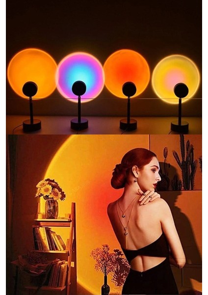 Kumandalı Gün Batımı Projektör Lamba, Renkli ve USB LED Işık, Dekoratif Masa Lambası fiyatları