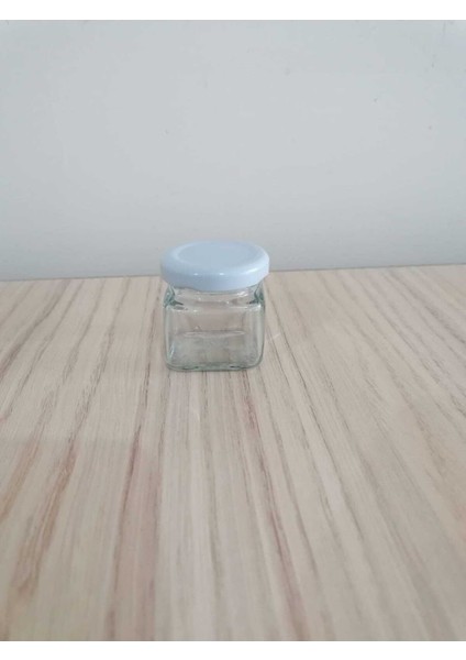 40CC Köşeli Şeffaf Cam Kavanoz, 50 Adet, Beyaz Kapak, Bal ve Süs Için Perfect