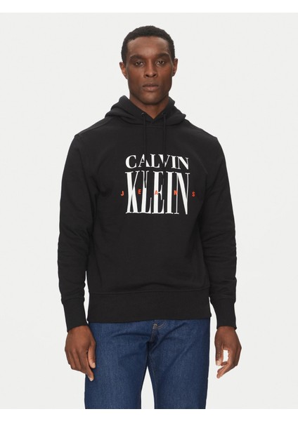 Ck J30J327520 Serıf Font Graphıc Hoodıe Erkek Sweatshırt