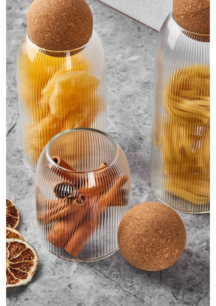 3'lü Top Mantar Kapaklı Borosilikat Cam Kavanoz ve Baharatlık Seti, Turuncu modelleri