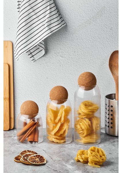 3'lü Top Mantar Kapaklı Borosilikat Cam Kavanoz ve Baharatlık Seti, Turuncu fırsatları