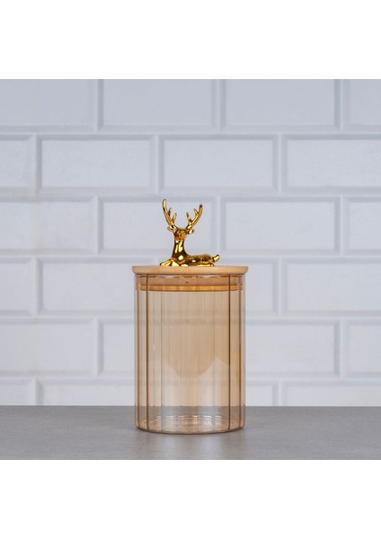 Küçük Boy Geyik Desenli Cam Kavanoz, Ahşap Kapak, Silikonlu Sıkıştırma, Hava Geçirmez