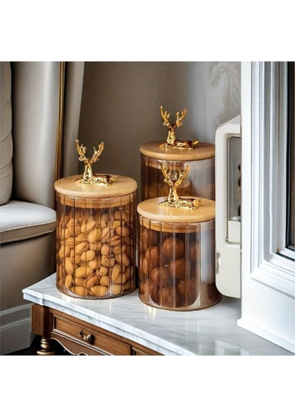 Küçük Boy Geyik Desenli Cam Kavanoz, Ahşap Kapak, Silikonlu Sıkıştırma, Hava Geçirmez modelleri