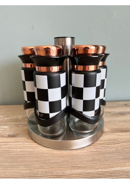 6'lı Dama Desenli Baharat Takımı, Şık ve Kullanışlı Mutfak Seti