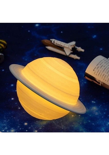 3D Satürn Gece Lambası, Plastik Standlı, Renkli ve Şık Dekorasyon Parçası