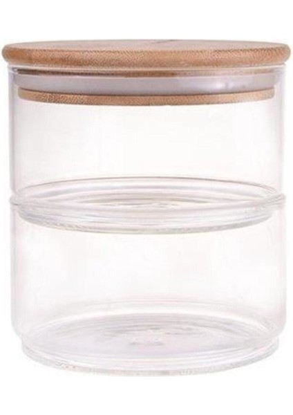 Şeffaf Çift Katlı Cam Saklama Kabı, Bej Renkli, Dayanıklı ve Şık Tasarım