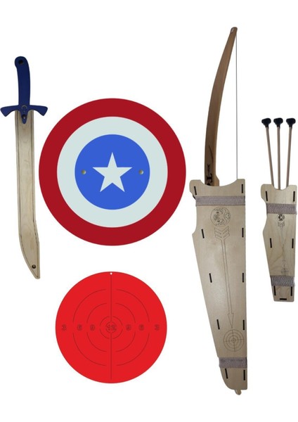 Doğal Ahşap Ok ve Kalkan Seti, Kılıç ve Yay ile Hedef Oyunu Eğlencesi