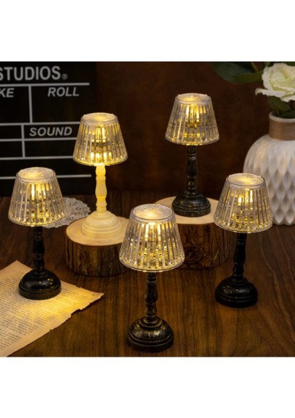 Renkli 2'li Kristal Elmas LED Masa Lambası, Pilli, Mini, Şeffaf Abajur, 12 cm