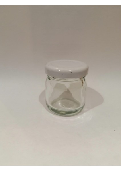 Şeffaf Cam Mini Kavanoz, Beyaz Kapak, 40CC, 50 Adet, Bal ve Süs Amaçlı.