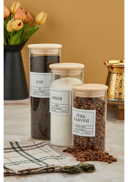 3'lü Ahşap Kapaklı Saklama Kabı Seti, Çay, Şeker ve Kahve Için 100/7500/500 ml fiyatları