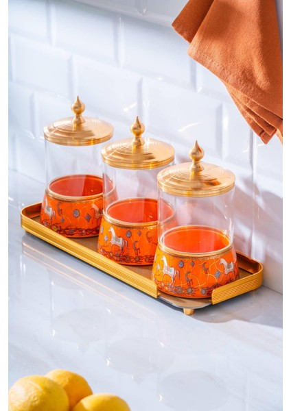 4 Parça Cam Baharat Kavanoz Seti, Tepsili ve Şık Tasarım