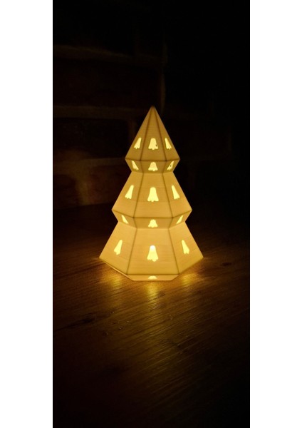 Büyük Çam Ağacı Işıklı Ledli Pilli Mum Dekoratif Gece Lambası Kış Evi Beyaz