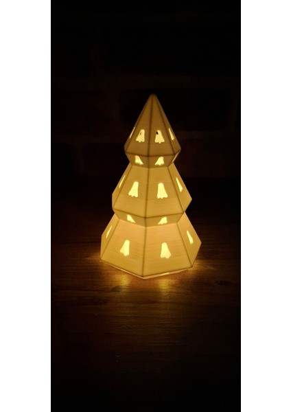 Büyük Çam Ağacı Işıklı Ledli Pilli Mum Dekoratif Gece Lambası Kış Evi Beyaz modelleri