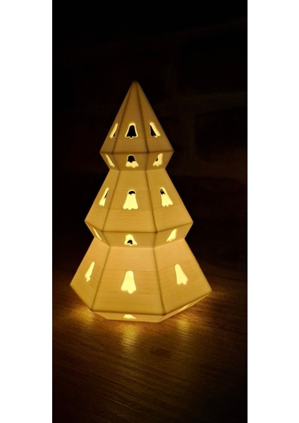 Büyük Çam Ağacı Işıklı Ledli Pilli Mum Dekoratif Gece Lambası Kış Evi Beyaz fırsatları