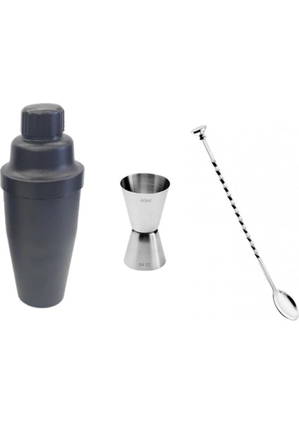 3 Parça Kokteyl Seti: Shaker, Jigger, Bar Kaşığı, Ölçek, 700 ml