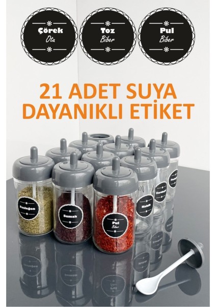 Kendinden Kaşıklı Baharatlık Seti ve Suya Dayanıklı Etiket, 300ML, 12+21 Adet fiyatları