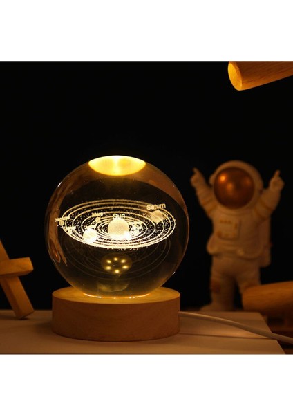 Gezegenler Temalı Işıklı Ahşap Standlı USB Lamba, Masa ve Ofis Dekoru Için Mükemmel Seçim