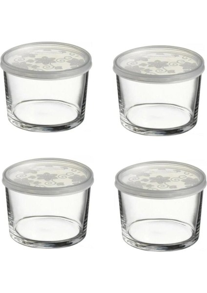 Cam Saklama Kabı Seti, 220CC, 4'lü, Kapaklı, Beyaz, Güvenli ve Şık Kullanım