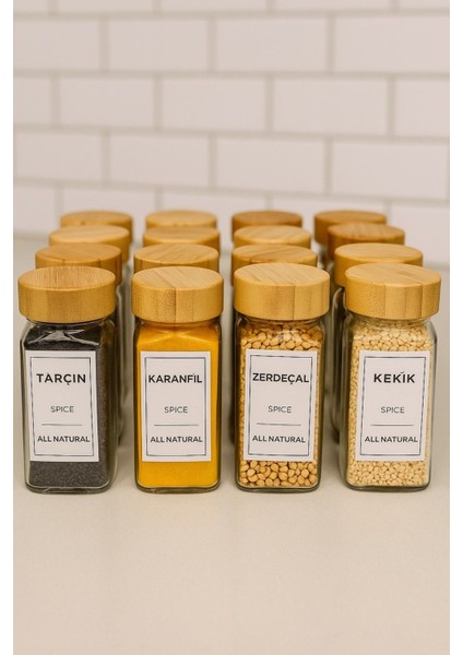 Bambu Kapaklı 12'li Modern Baharatlık Seti, Şık ve Kullanışlı Tasarım