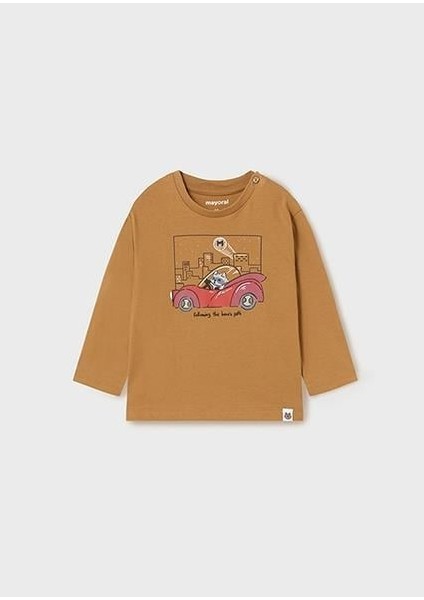 Erkek Bebek Kahverengi T-Shirt Uzun Kollu