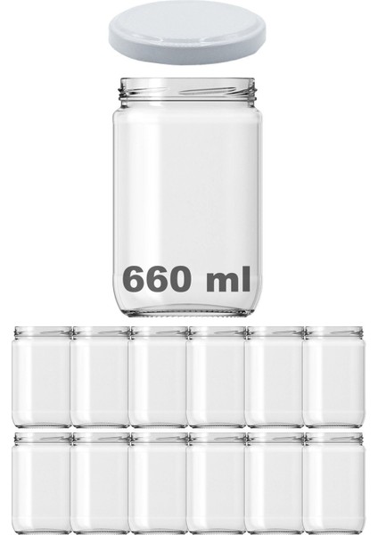 12'li Set 660 ml Şeffaf Cam Kavanoz, Metal Kapak, Konserve ve Saklama Için Ideal