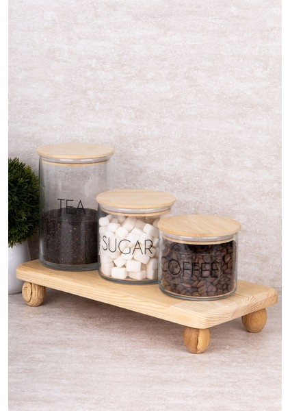 3'lü Bambu Vakum Kapaklı Cam Kavanoz Seti Ahşap Stantlı ve Etiketli Çok Amaçlı Saklama Kabı