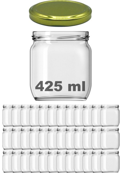 Şeffaf Cam Kavanoz, Metal Altın Kapak, 425 Ml, 36 Adet Set