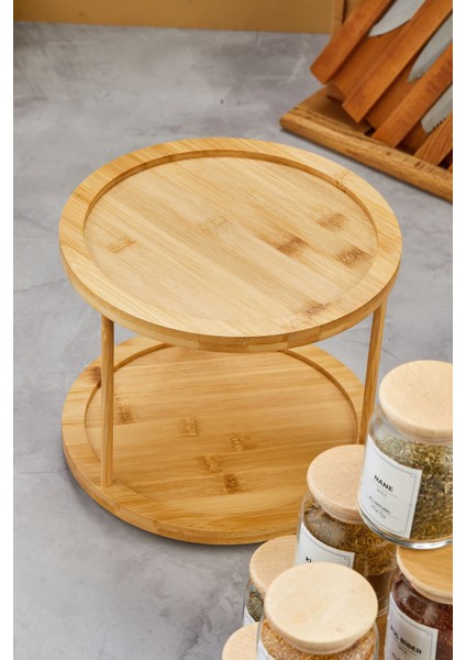 10'lu Ahşap Vakum Kapaklı Döner Bambu Standlı Cam Baharatlık Seti 300ML indirimleri