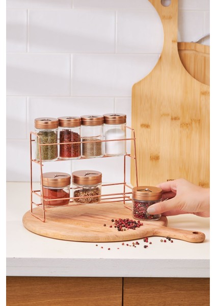 8'li Bakır Baharat Takımı, Cam Standlı, Şık ve Dayanıklı Tasarım fiyatları