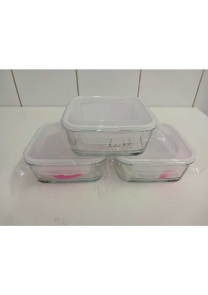 Cam Kilitli Saklama Kabı 3’lü Set, 1150CC, Kare, Beyaz modelleri