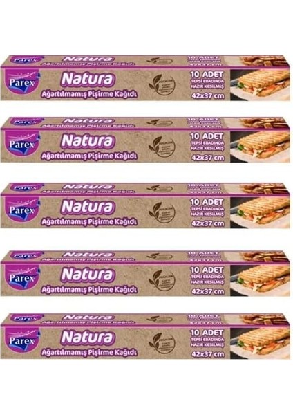Natura Ağartılmamış Hazır Pişirme Kağıdı 10 Yaprak x 5 Paket